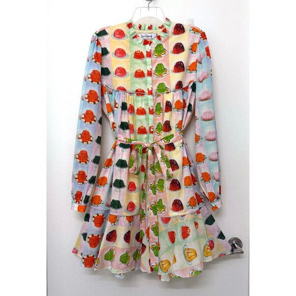 Rachel Antonoff Jello Stripe Print Drew Shirt Dress Rainbow Jelly Mold Belt L - Picture 2 of 16
